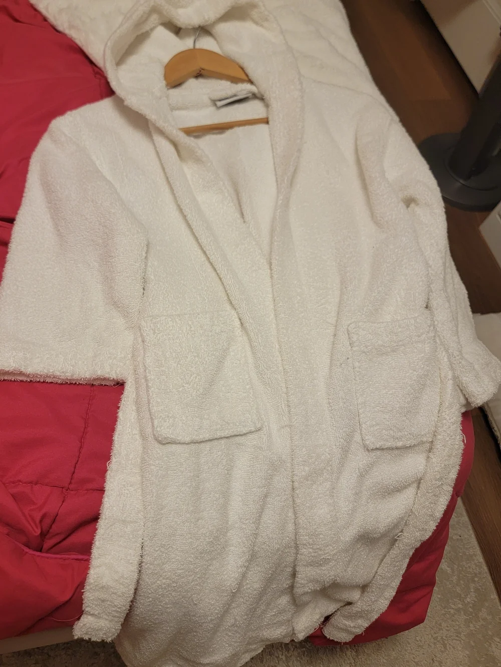 White Plush Hooded Bathrobe - Brand Not Visible